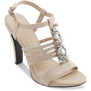 KARL LAGERFELD Cicely Embellished High Heeled Strappy Sandal In Natural Sz 6🔥